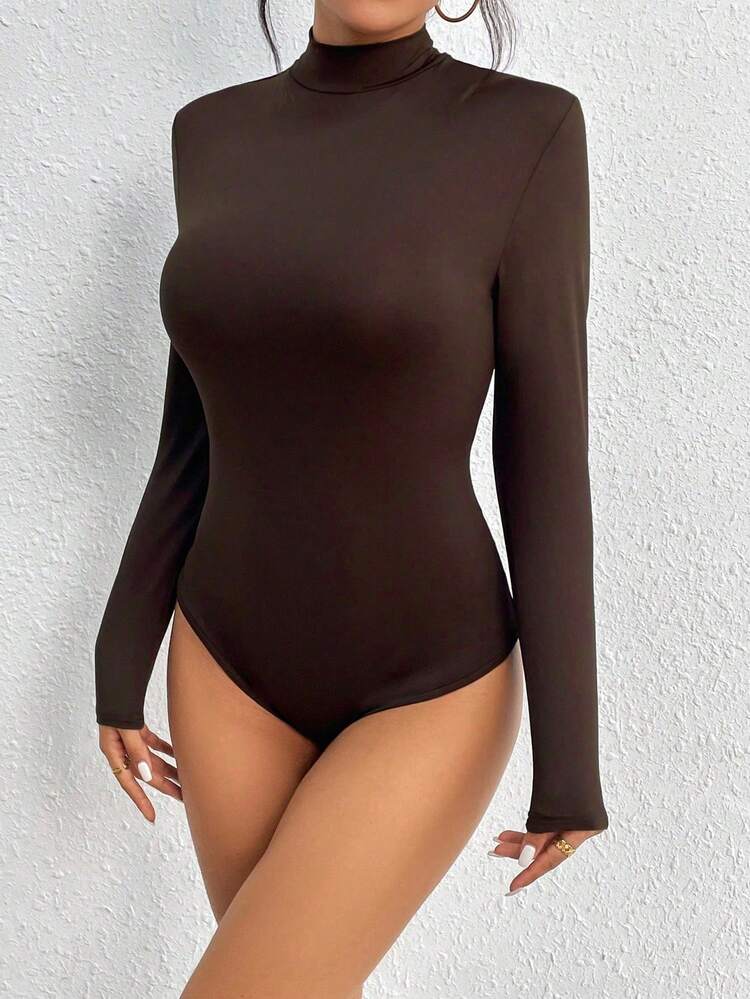 Solid High Neck Bodysuit Fall Cloth For Women