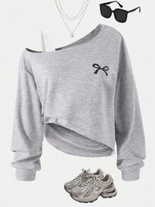 Sparklyn 青少年女孩休闲不对称长袖运动衫