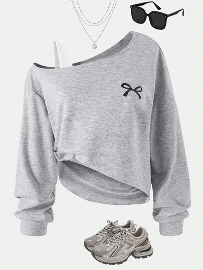 Sparklyn 青少年女孩休闲不对称长袖运动衫