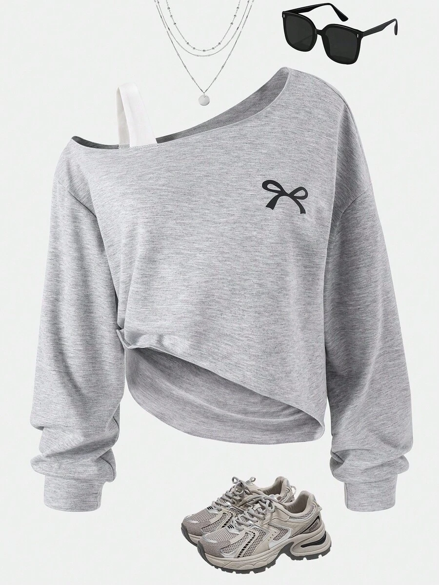 Sparklyn 青少年女孩休闲不对称长袖运动衫