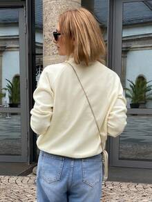 Vivie Lora Women's Ruffled Half-Placket Cute Long Sleeve Sweater Fall/Winter - Apricot - View 3