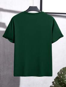 Manfinity Homme Áo thun nam tay ngắn dáng ôm, đơn giản, đa năng, phong cách tối giản cho tương lai - Màu xanh lá cây đậm - Xem 2