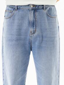 SHEIN Explorewe 青少年男童直筒牛仔裤，蓝色牛仔布，休闲宽松版型，松紧腰带，适合上学、日常穿着、聚会、旅行、通勤、居家等场合，秋冬新品 - 淺色水洗藍 - 查看 6