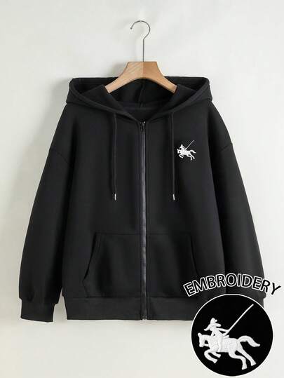 INAWLY Sweat-shirt-shirt zippé pour femmes avec motif de broderie de chevalier, décontracté pour l'extérieur, les courses, les sports, les voyages, le port quotidien