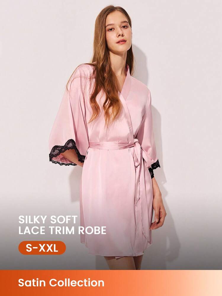 Sexy Satin Lace Nightdress Lingerie Pajama Robe