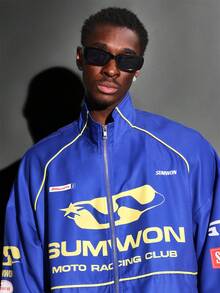 SUMWON Jachetă sport Moto Racing Club Racing Team, cu fermoar, stil retro, cu logo și detalii în dungi