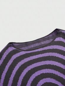 ROMWE Áo len chui đầu vai bất đối xứng dáng rộng phong cách Hippie cổ điển cỡ lớn - Màu tím - Xem 3