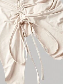 SHEIN MOD 3 件套女式复古褶皱侧抽绳腰部不对称下摆抹胸 - 彩色 - 查看 14