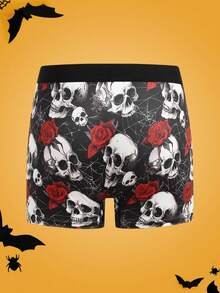 Halloween Funny Print Mischievous Ghost Candy Ghost Pumpkin Skull Colorful Glow-In-The-Dark Family Halloween Party Men Mid-Length Boxer Briefs - Black - View 2