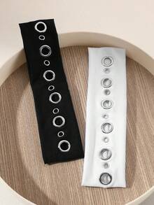 ROMWE Grunge Punk 2pcs Y2K Street-Style Hollow Metal Wide Headbands, Solid Color, Punk Decor For Girls, Suitable For Daily Life And Outdoor Activities - Multicolor - View 5