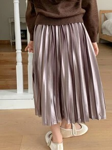 DAZY Casual Pleated Young Girls Skirts, Versatile & Minimalist - Khaki - View 5