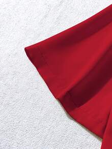 Franclia 大码女式纯色翻领短袖纽扣休闲宽松通勤优雅衬衫 - 紅色 - 查看 6