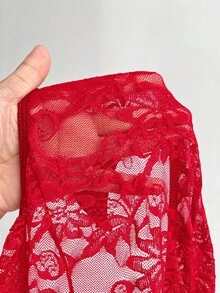 NU&NOW 大码女装春夏新年红色蕾丝性感镂空系带前卫法式休闲时尚年轻别致弹力针织百搭舒适叠穿单品，适合圣诞节、派对等场合 - 紅色 - 查看 6