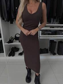 INAWLY 2 件套女士套装：纯色落肩长袖运动衫和无袖连衣裙