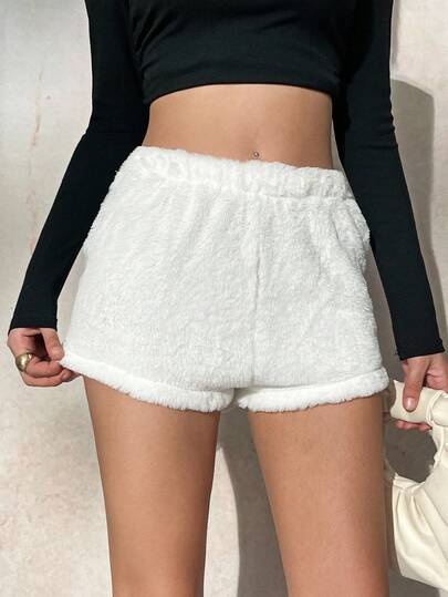 Ardnt Y2K Winter Fall Halloween Party Cosplay Gothic Punk French Retro Soft Fuzzy Slim Fit Casual Versatile Lazy Girl White Women Shorts