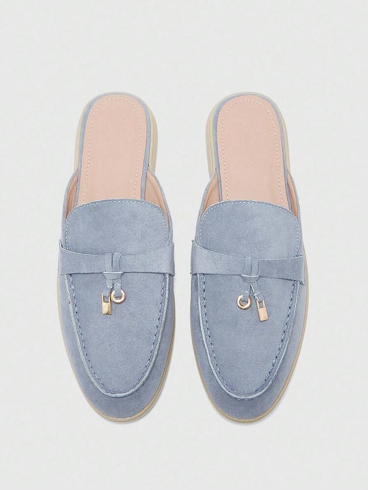 CUCCOO BIZCHIC Women's Fashionable Blue Suede Comfortable Slip-On Mules, Flat Casual Loafers Suitable For Outdoor, Work, Daily Wear For Christmas Spring Shoes
