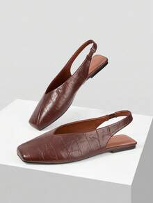 MOTF 复古露跟芭蕾平底鞋，一脚蹬舞蹈鞋，时尚、舒适、优雅的女士方头平底鞋，适合秋冬及所有季节 - 棕色 - 查看 5