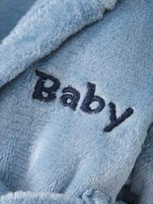 Áo choàng hở phía trước bằng vải nỉ dệt kim dễ thương cho trẻ sơ sinh, màu trơn, có mũ trùm đầu, có tai 3D, tay dài, mặt trước thêu chữ 2 bên, 2 túi, có thắt lưng, đồ mặc nhà mềm mại và thoải mái - Màu xanh lam - Xem 5