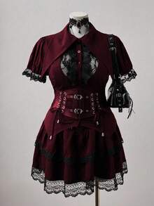 Sweetra Plus Size Women's Casual Black Short Sleeve Shirt, Rave - Burgundy - View 1