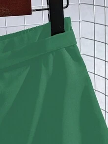 GlowEve 女士纯色腰带扣设计优雅时尚半身裙 - 墨綠色 - 查看 5