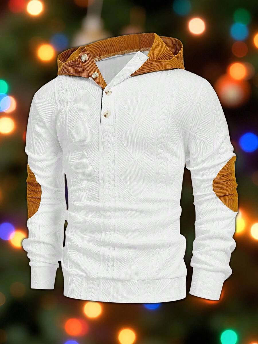 Manfinity NXTstreet Hanorac bărbătesc casual, tricotat în culori contrastante, cu jumătate de nasture, toamnă, iarnă - Multicolor - Vizualizare 1