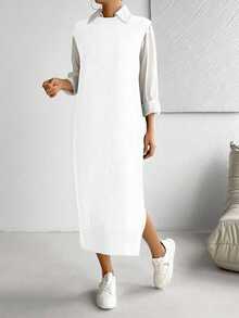 SHEIN LUNE Women's All-Match Versatile Commuter Long Dress - White - View 3