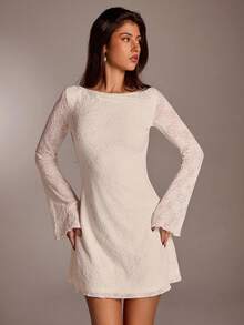 Avantive Women's Vintage Backless Long Sleeve Mini Dress Casual