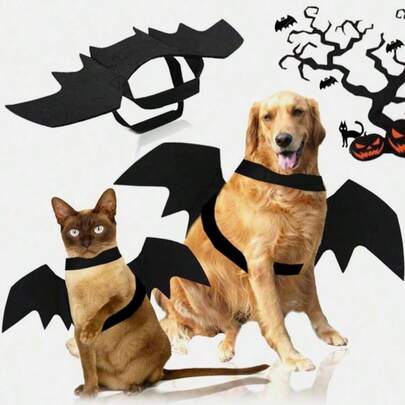 1PC Felt Pet Costume Halloween Black Bat Demon Wings Straps Vest For Medium Large Dogs Cats Funny Scary Party Festival Photo Props Pet Supplies