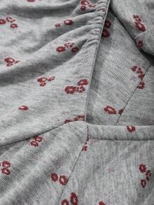 DAZY Women Floral V-Neck Long Sleeve Top And Pants Fitted Pajama Set, Fall Clothes - Grey - View 9