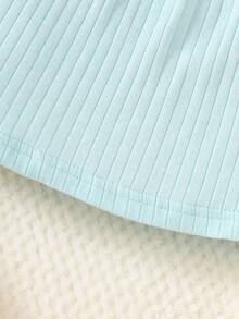 SHEIN New Long Sleeved Newborn Baby Beige Round Neck Bubble Sleeve Three-Dimensional Embroidered Dress Cute And Elegant, Simple And Comfortable - Blue - View 5