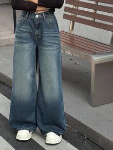 DAZY 青少年女孩日常穿着牛仔裤 - 深色水洗藍 - 查看 3