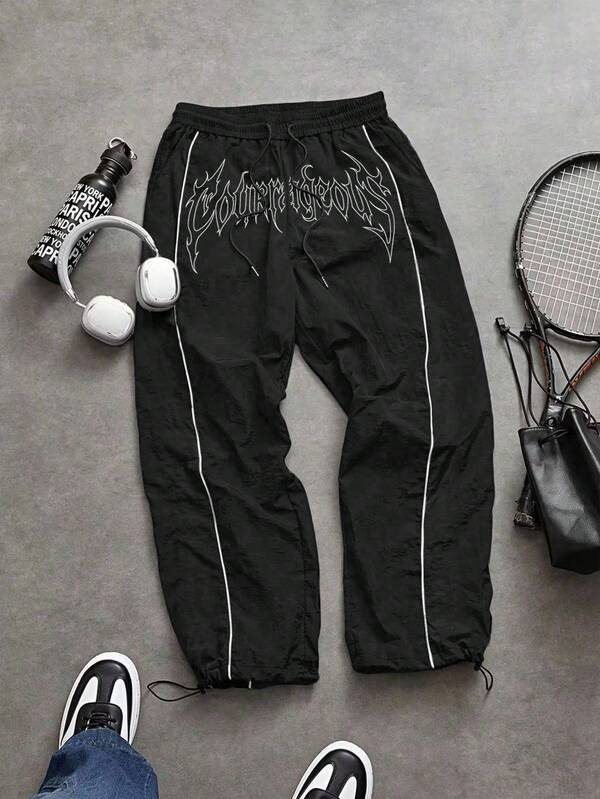 Sport MetroGents Men's Contrast Stripe Elastic Waist Drawstring Casual Loose Fit Sweatpants Goth Gym Clothes Glowmode Sweatpants Baggy Gym Clothes Wind Breaker Pants