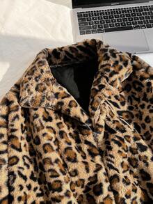 SHEIN EZwear 秋冬大码时尚豹纹仿皮草夹克 - 彩色 - 查看 5
