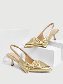 CUCCOO SZL Women's High Heel Pumps With Bow Element, Pointed Toe, Slim Heel, Open Back, Fashion Elegant Pink High Heel Shoes