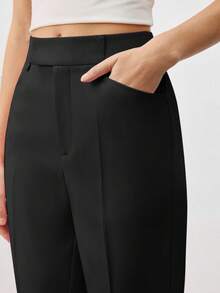 BizChic 2025秋冬新款黑色斜口袋钩花喇叭裤，优雅时尚，适合办公室、商务、休闲、正式场合、派对、婚礼、音乐会、早午餐、机场、国庆节、新年、圣诞节、万圣节