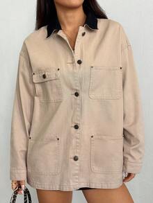 Jeanoix Women's Barn Style Multi-Pocket Denim Jacket - Khaki - View 6