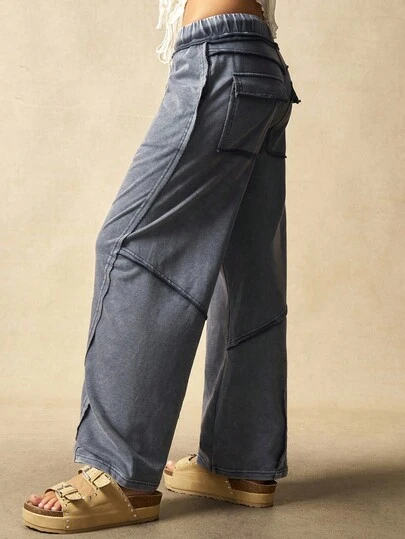 Bohemela 女士休闲纯色针织宽松裤，秋季