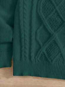 SHEIN Maglione lavorato a maglia con collo alto per bambini/bambini piccoli, stile vintage, casual, vestibilità morbida, adatto per scuola, casa, uscite, autunno/inverno - Verde Scuro - Visualizzare 3