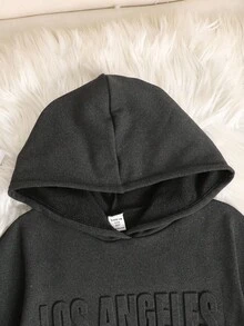 SHEIN 2pcs Tween Girls Casual Thickened Loose Drop Shoulder Asymmetrical Hem Los Angeles Letter Graphic Sweatshirt & Leggings Set, Autumn/Winter Fall