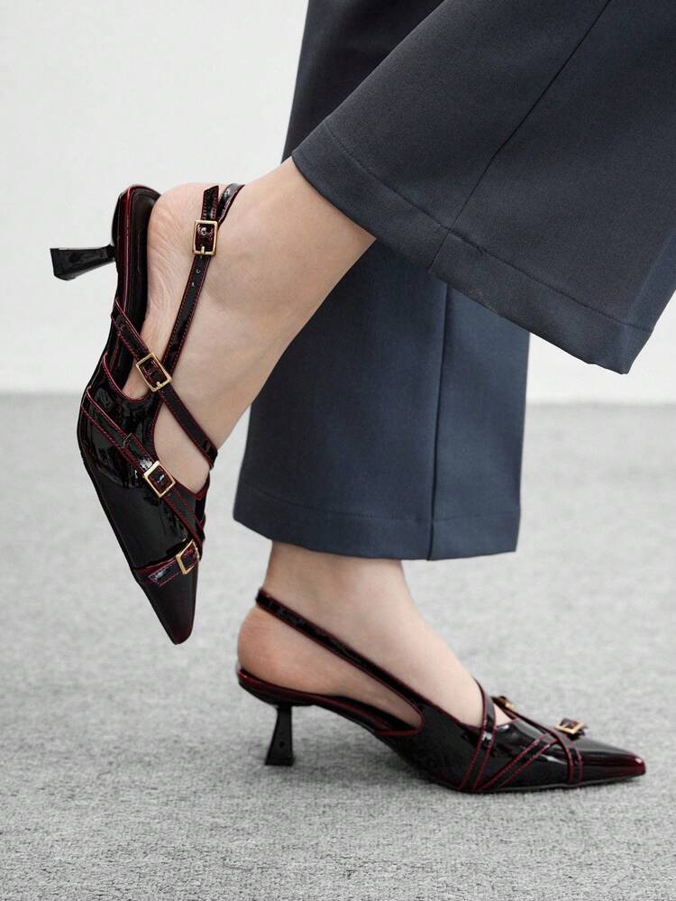 CUCCOO BIZCHIC 6cm Gradient Burgundy Mule Heels For Women