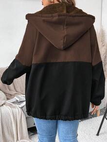 EMERY ROSE Große Größen Lässig Farbblock Kapuzenjacke, Herbst/Winter