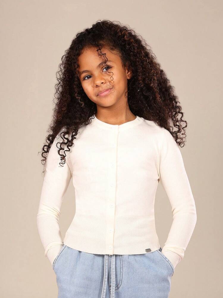 Button Front Ribbed Knit Cardigan With Long Sleeves