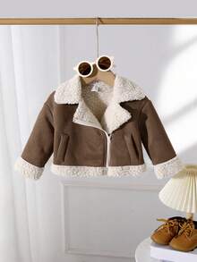 SHEIN Áo khoác Mommy And Me Khaki lót nhiệt có khóa kéo, có ve áo, thích hợp cho các hoạt động ngoài trời, tiệc tùng, chơi tuyết, mùa thu/đông - màu nâu - Xem 2