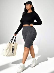 Auralis Athleisure 女式加大码网眼运动短裤、紧身短裤、瑜伽短裤、冬季女式运动短裤、女式慢跑裤、冬季女式运动服 - 深灰色 - 查看 3