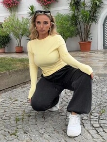 Jeta Ari Áo cổ tròn tay dài thường ngày mùa hè mùa xuân kỳ nghỉ tủ quần áo con nhộng màu vàng hàng ngày sân bay kỳ nghỉ mùa thu trở lại trường mùa thu đông - Màu vàng - Xem 4