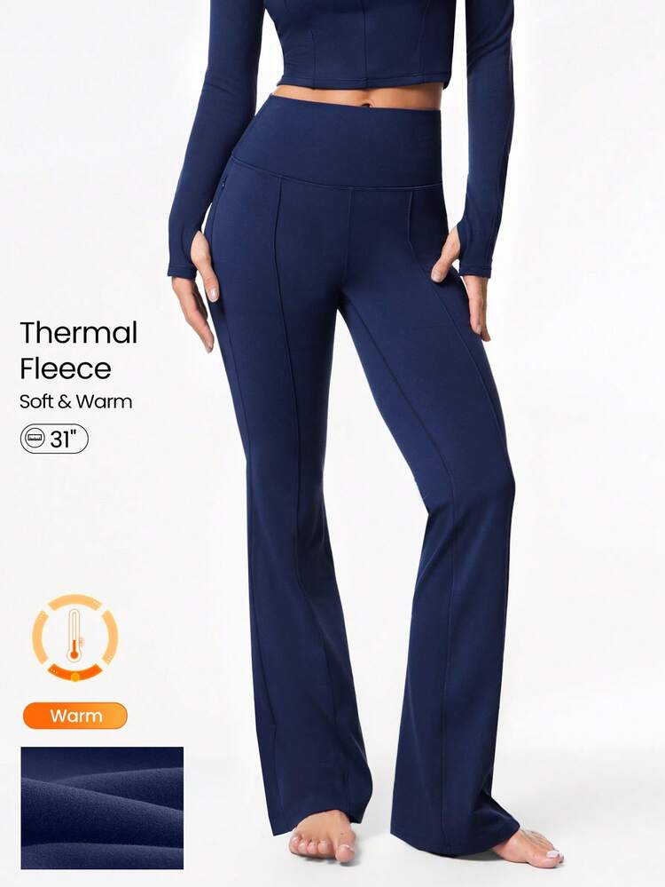 31" Leggings FeatherFit™ - Taille haute étirables, forme chaude, doux, avec couture avant, fermeture éclair latérale, poches, pour yoga, pilates, usage quotidien, automne-hiver