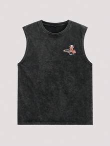 Whitmere Herren Tanktop, urban lässiges Strandoutfit mit Vintage-Waschung und Grafik, leicht, locker geschnitten, entspannt, für Sommerurlaub, Outdoor und Alltag - Schwarz - Übersicht 2