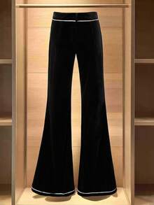 GlowEve Women's Elegant Everyday Commute Generous Black Velvet Pants