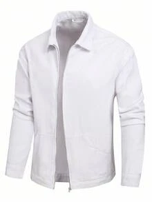 Manfinity Homme Men's Long Sleeve Casual Versatile Solid Color Denim Jacket Manfinity , For Fall - White - View 1
