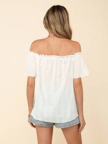 Coeurva 女士优雅度假镂空刺绣露肩音乐节休闲衬衫